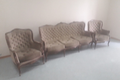 Комплект м'яких меблів, текстильний сірого кольору (2 крісла та диван) б/в - (1шт.)