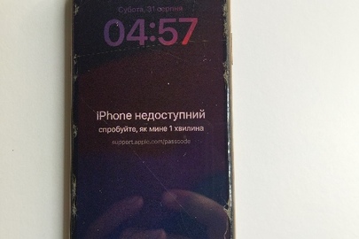 Конфісковане майно за рішенням суду: Мобільний телефон “iPhone XS”, сенсорний, бежевого кольору, з чохлом фіолетового кольору, б/в
