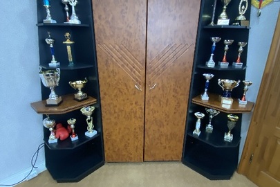 Шафа офісна кутова з полицями коричневого та чорного кольору б/в