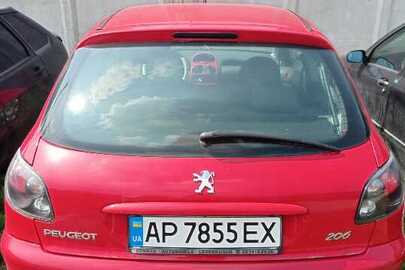 Легковий автомобіль PEUGEOT 206, 2008 року випуску, державний номер АР7855ЕХ, червоного кольору, номер кузова VF32CKFWA47835087