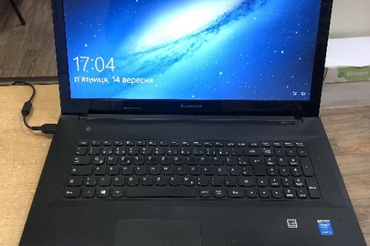 Ноутбук марки Lenovo G70-80, чорного кольору, S/N PF0P1FBY, MTM: 80FF00NPGE, був у використанні, зарядний пристрій наявний, ноутбук вмикається