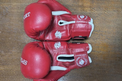 Конфісковане майно за рішенням суду: боксерські рукавиці червоно-білого кольору, б/в