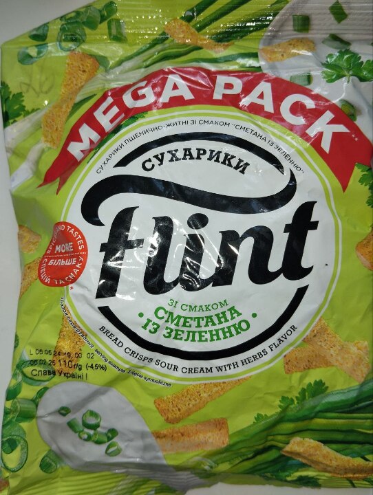 Сухарики Flint пшенично-житні зі смаком «Сметанна із зеленню» 110 г, у кількості 1 уп.