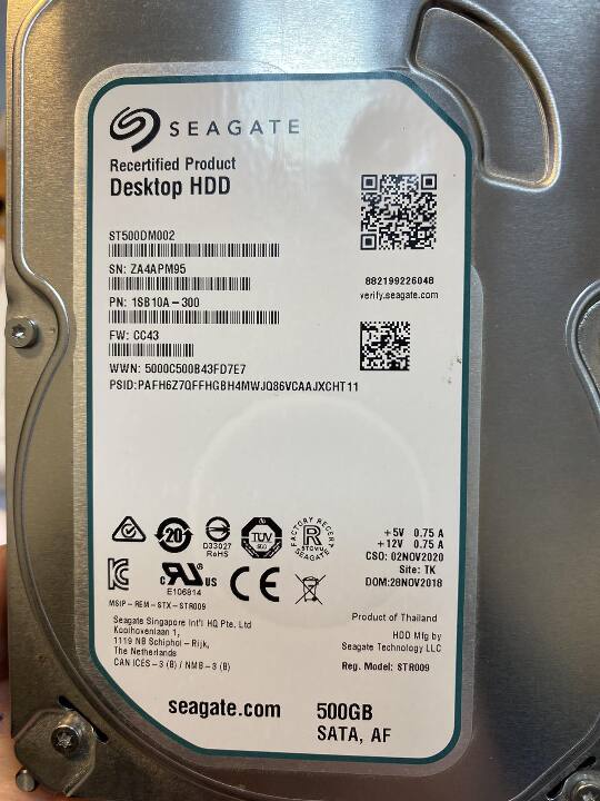 Накопичувач на жорстких магнітних дисках DESKTOP HDD SATA, AF на 500 gb, б/в