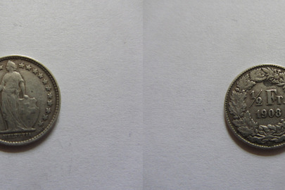 Монета "Одна друга франка 1908"