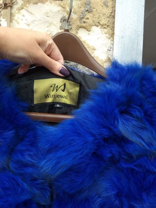 Хутряний виріб - жіноче напівпальто-трансформер, темно-синього кольору без коміра, з ярликом 