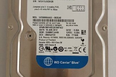 Конфісковане майна за рішенням суду:жорсткий диск марки WD (Western Digital), об'ємом 500 Gb, s/n WCAYUJV29126,MDL:WD5000AAKX-033CAO, б/в