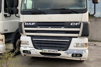 Транспортний засіб, автомобіль вантажний, DAF, модель FT CF 85.410, державний номер  АІ8824ЕВ, VIN  XLRTE85MC0E968234, колір – білий, рік випуску – 2012