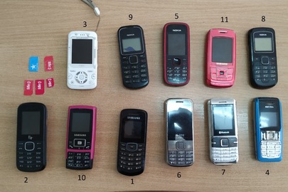 Мобільні телефони та сім-картки, бувші у використанні,  всього 14 найменувань
