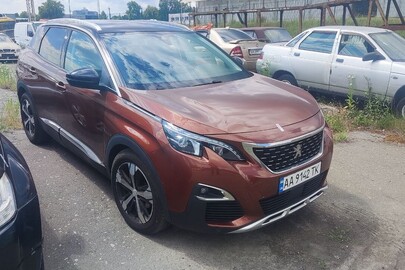 Автомобіль марки PEUGEOT, модель: 3008, категорія: ЛЕГКОВИЙ, колір: КОРИЧНЕВИЙ, рік виробництва: 2018, номер кузова VF3MJAHXVJS122345, ДНЗ АА9142ТК