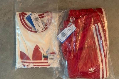 Штани Adidas стану нового у кількості 1 шт, футболка  Adidas стану нового у кількості 1шт, взуття на підошві з гуми та верхом зі шкіри стану нового  у кількості 1 пара, взуття на підошві з гуми та верхом з текстильних матеріалів стану нового у кількості  1