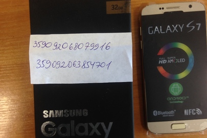 Мобільний телефон марки Samsung Galaxy S7 32gb, модель G920F, IMEI (слот1) 359092068079916, IMEI (слот2) 359092063854701, у кількості - 1 шт.