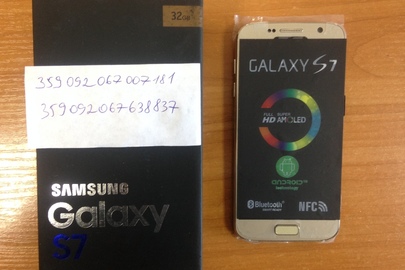 Мобільний телефон марки Samsung Galaxy S7 32gb, модель G920F, IMEI (слот1) 359092067007181, IMEI (слот2) 359092067638837, у кількості - 1 шт.
