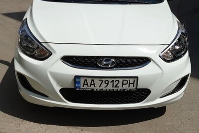 Легковий автомобіль марки HYUNDAI моделі ACCENT, днз  АА7912РН,  VIN: Z94CT41CBHR555949, рік випуску 2016, колір білий