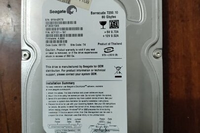 Жорсткий диск з маркуваннями – «Seagate 80 GB, s/n-9RW42RTS, model - ST380815AS», бувший у використанні