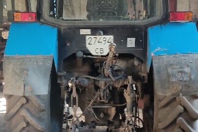 Трактор колісний марка та модель БЕЛАРУС-892, заводський номер 89205895, № шасі 89205895, № двигуна 991465, номерний знак 27494СВ, рік випуску 2017, колір - синій