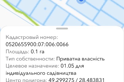 Земельна ділянка, площею 0,1 га, кадастровий номер 0520655900:07:006:0066, що розташована за адресою: Вінницька область, Вінницький район, Стрижавська селищна рада