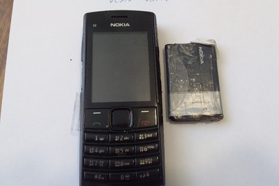 Мобільний телефон марки "NOKIA" моделі X2-02 IMEI1:355907/05/567198/3, IMEI2:355907/05/567199/1, акумуляторна батарея до нього  BL-5C, б/в