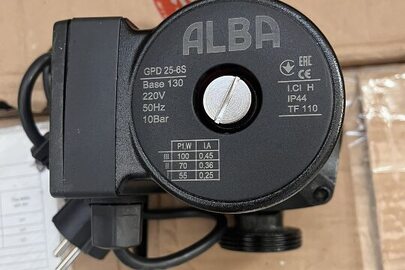 Водяні насоси для підвищення тиску торгової марки «ALBA», назва «CRP 15-11А в кількості 398 штук, водяні насоси циркуляційні 25/6-130 (cable 1,0m +nuts) «GPD-25-6S-130», торгова марка «ALBA» в кількості 15 штук, стан новий