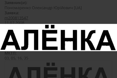 Майнові права інтелектуальної власності, а саме: торговельна марка "алёнка", зареєстрована 27.12.2010, свідоцтво на торговельну марку № 132668