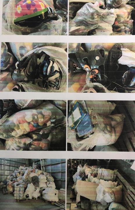 Речі домашнього вжитку, нитки, велосипедні шоломи, бігові ролики, бувші у використанні, загальною вагою 739 кг