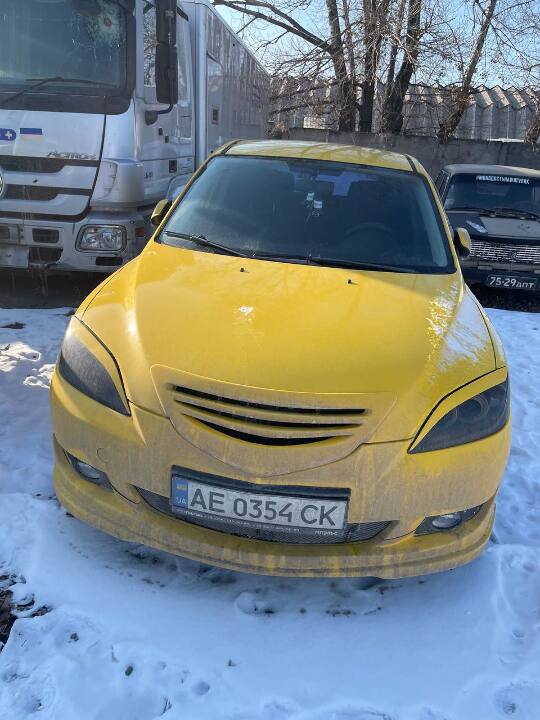 Легковий автомобіль марки MAZDA, модель 3, державний номер АЕ0354СК, VIN: JMZBK14Z241101873, рік випуску 2004, колір жовтий