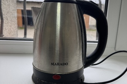 Чайник електричний Marado з нержавіючої сталі з індикатором рівня води, потужність 1500 ВТ, об'єм 2 Л, висота 22 см, країна-виробник Китай, бувший у користуванні, у кількості 1 (одна) одиниця